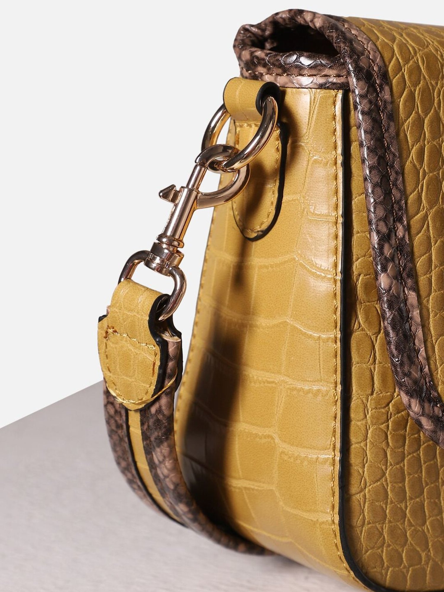 Allen Solly Yellow Textured Medium Shoulder Handbag