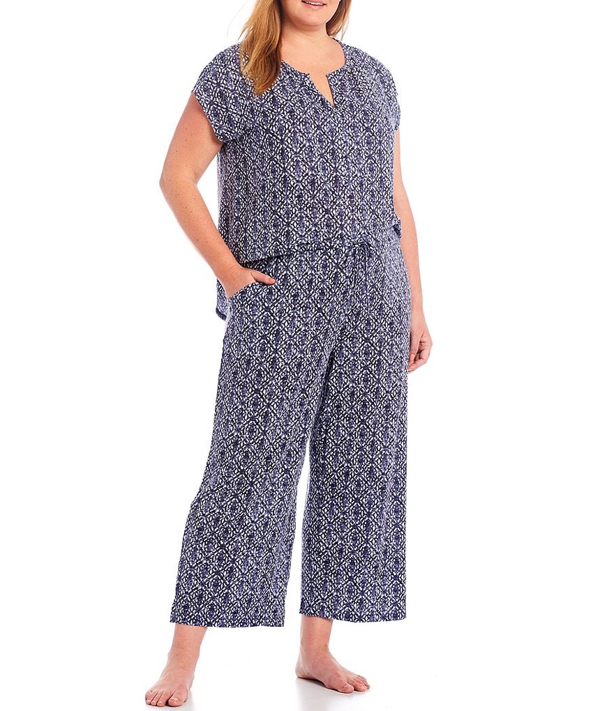 Nottibianche Plus Printed Jersey Knit Cropped Coordinating Sleep Pants