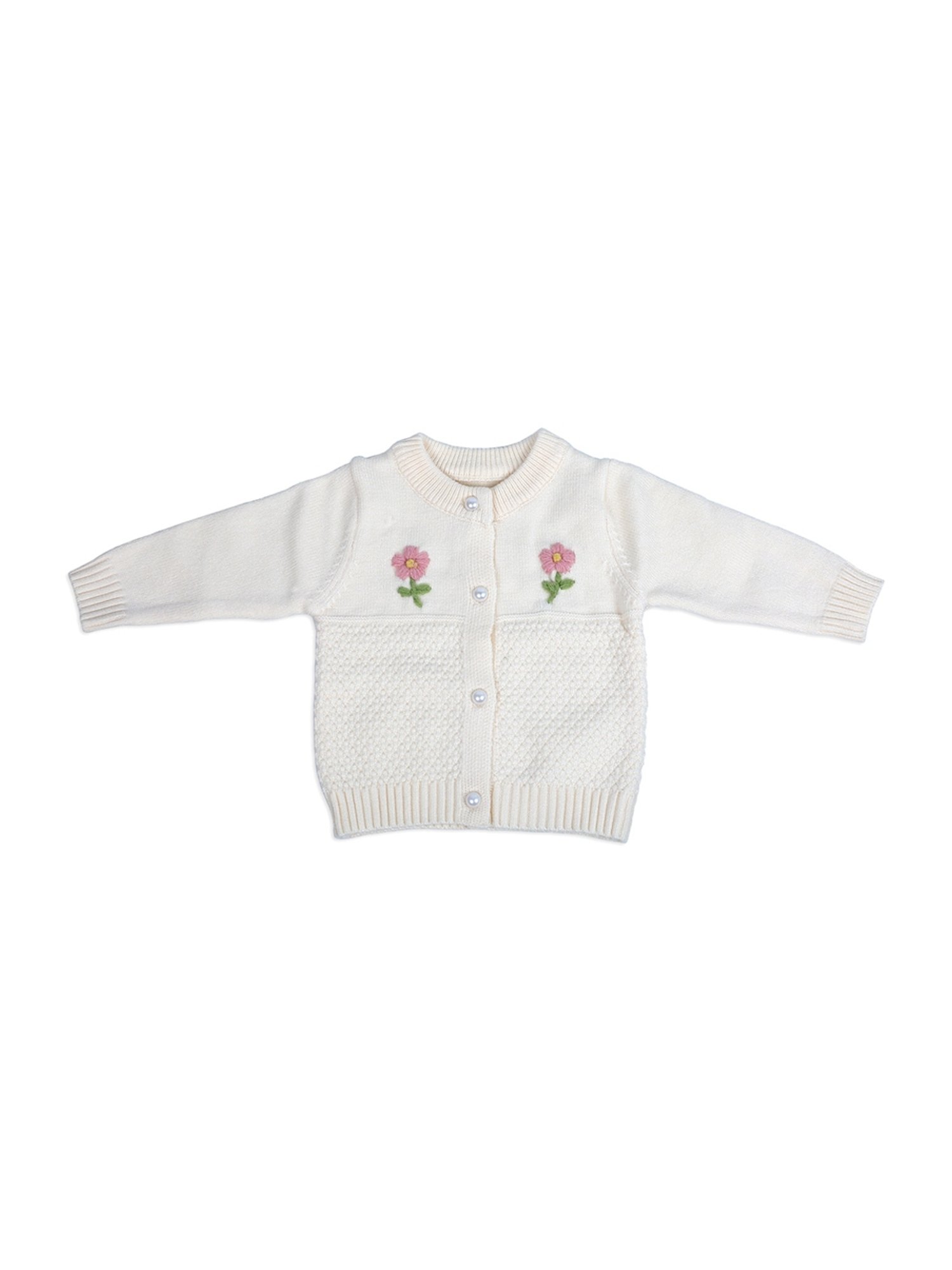 Baby Moo Kids Off-White Floral Print Full Sleeves Sweater