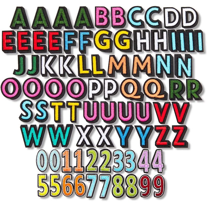 Bright Creations 82-Pack Alphabet Letter and Number DIY Iron On Patches, Multicolored (1.4 x 1 in)
