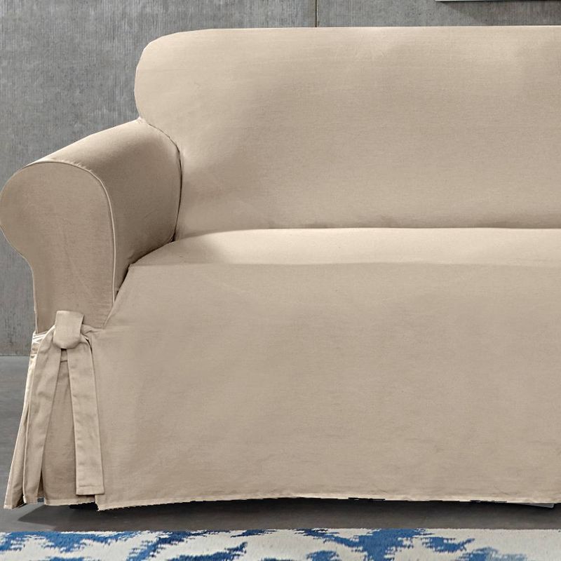 Cotton Canvas Relaxed Fit Slipcover Sofa Tan - Sure Fit