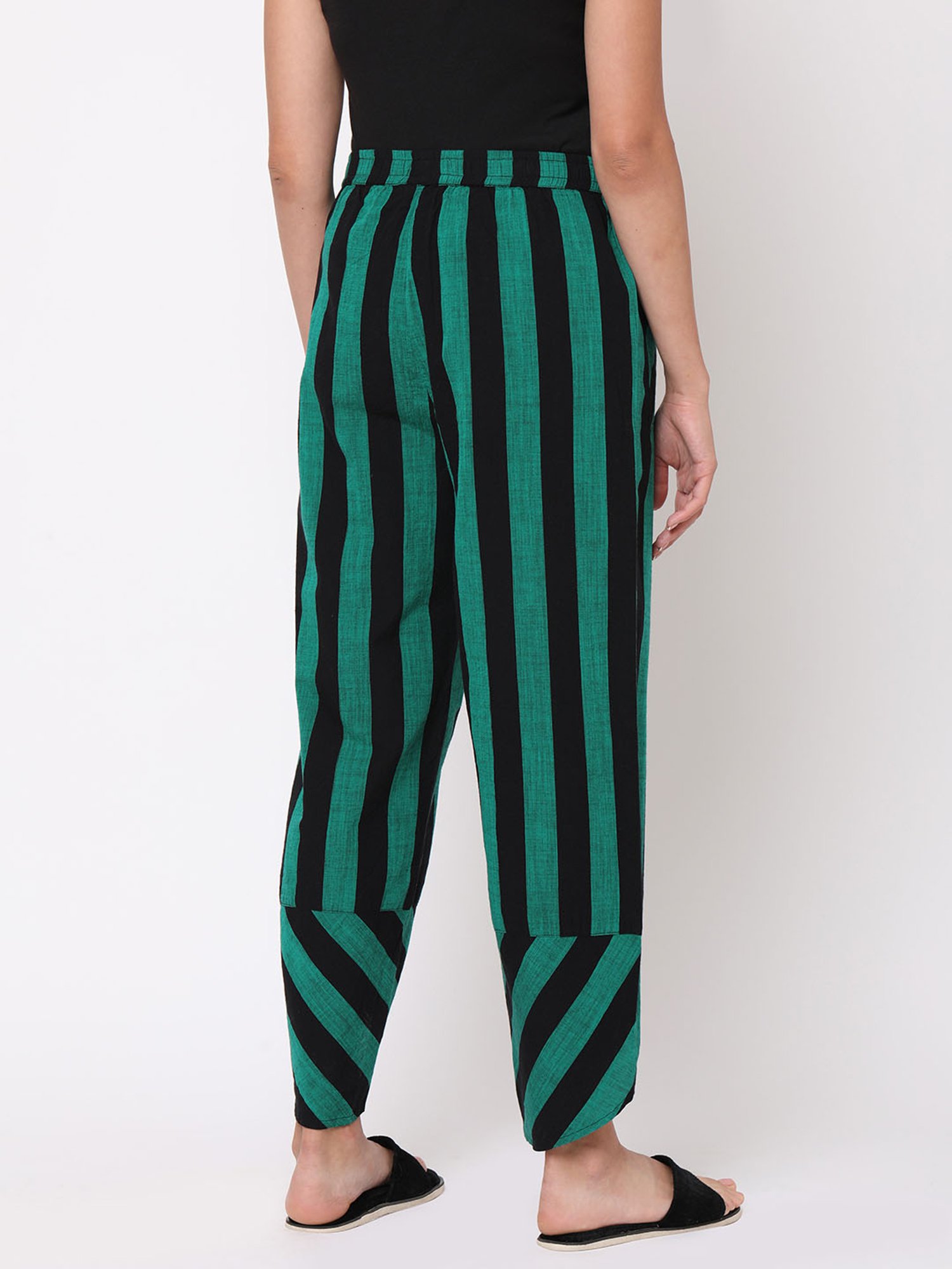Mystere Paris Green & Black Striped Lounge Pants