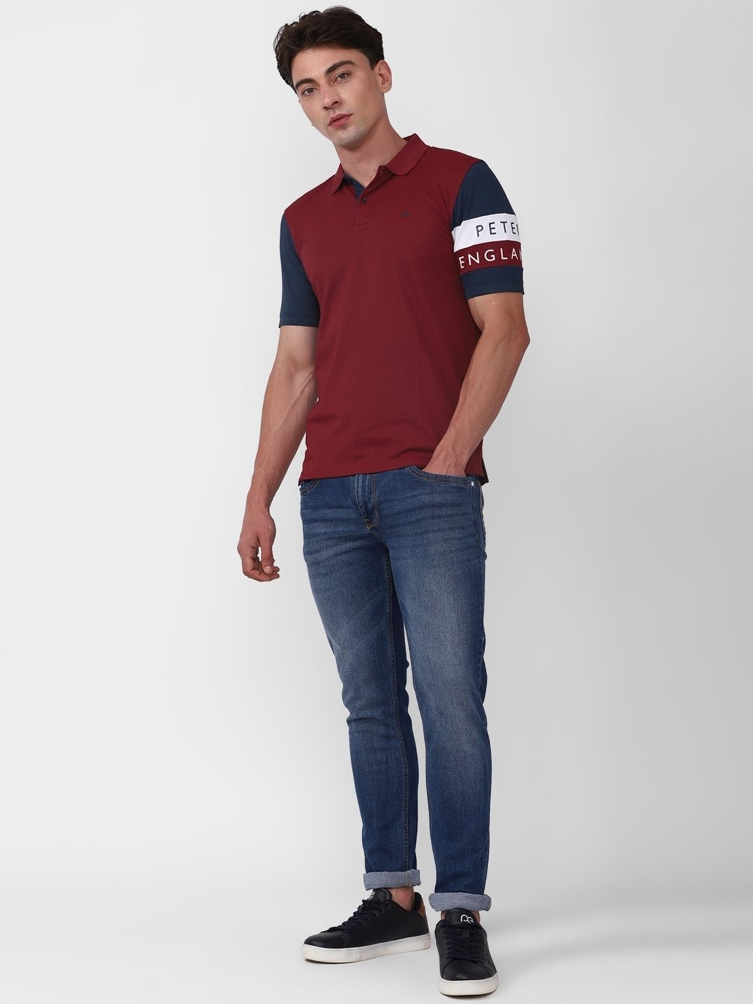 Peter England Maroon Regular Fit Printed Polo T-Shirt