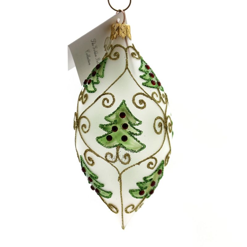 Golden Bell Collection 5.0" Tear Drop With Jeweled Trees Ornament Gold Filigree  -  Tree Ornaments