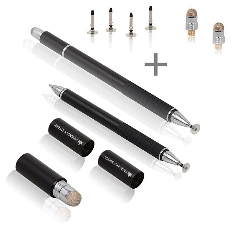 3in1 Hybrid Pen Capacitive Fiber and Fine Point Disc Stylus with Ballpoint Pen and Replaceable Tips 2 Pack