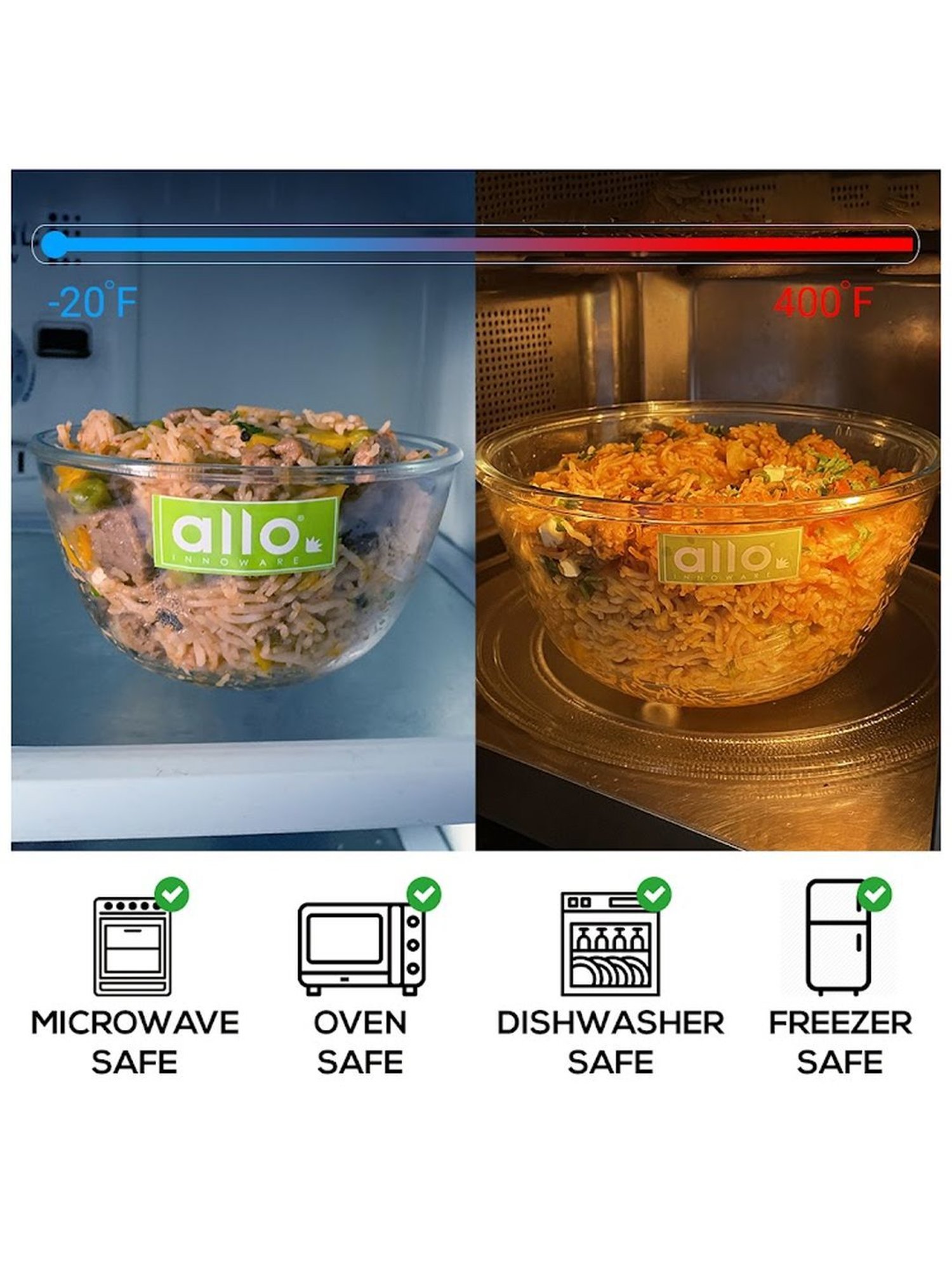Borosilicate Glass Mixing & Serving Bowls, Oven & Microwave, Dishwasher and Freezer Safe Bowls