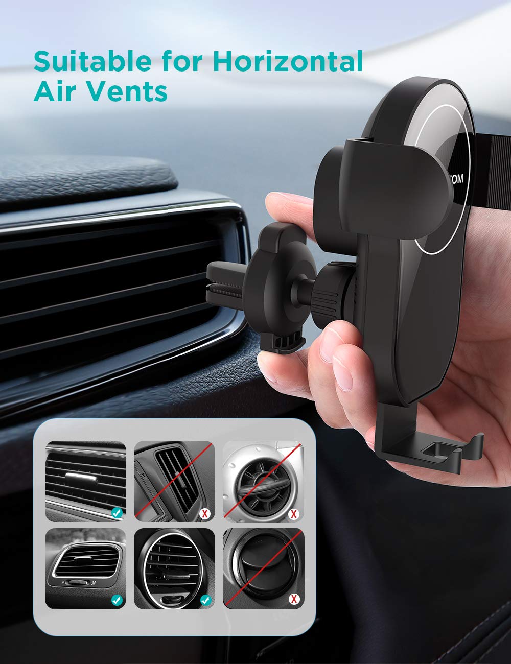 Hannord Wireless Car Charger,15W Qi Fast Charging Car Mount Charger Auto-Clamping Smart Positioning Air Vent Phone Holder Compatible with iPhone11/11Pro/11Pro Max/XS/XR/X/8/8+,SamsungS10/S10+/S9/S8