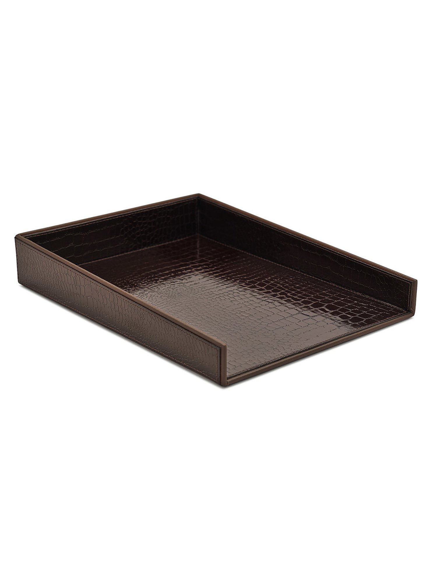 Pure Home and Living Brown Leather Textured Paper Tray