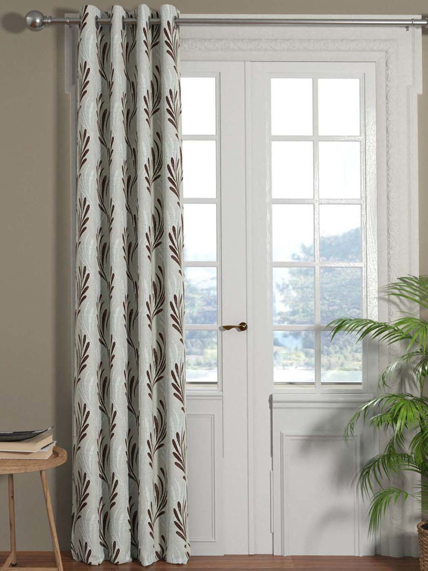 Bianca EL`PESSO Silver & Brown Faux Silk 7 Ft. Door Curtain