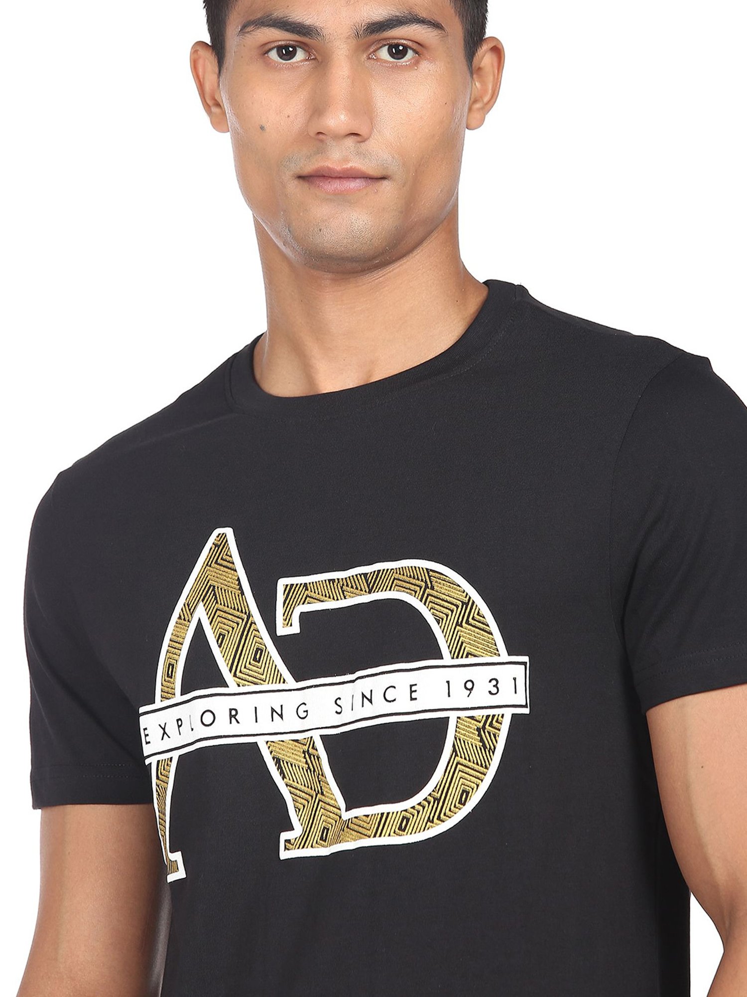 AD by Arvind Black Slim Fit Crew T-Shirt