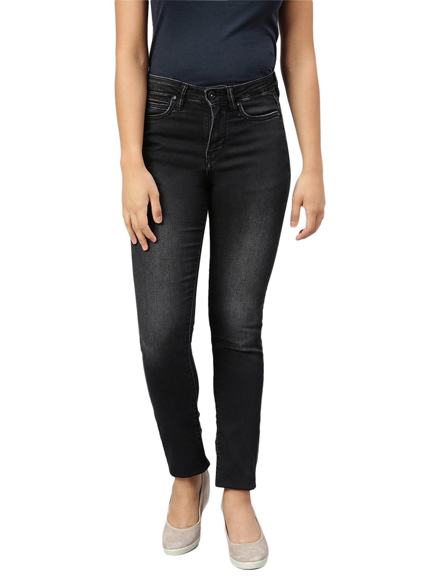 Woodland Black Regular Fit Lightly Washed Jeans