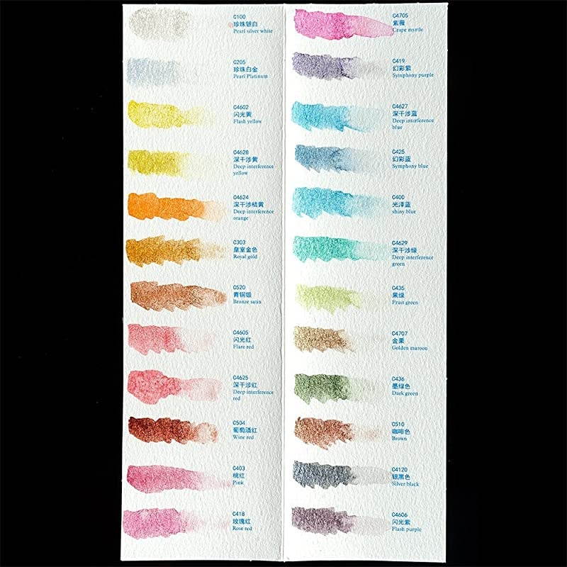 Artist Watercolor Paints-Metallic Glitter Solid Colors-Pink Portable Metal Case with Palette-24 Color Set Sparkle Watercolor