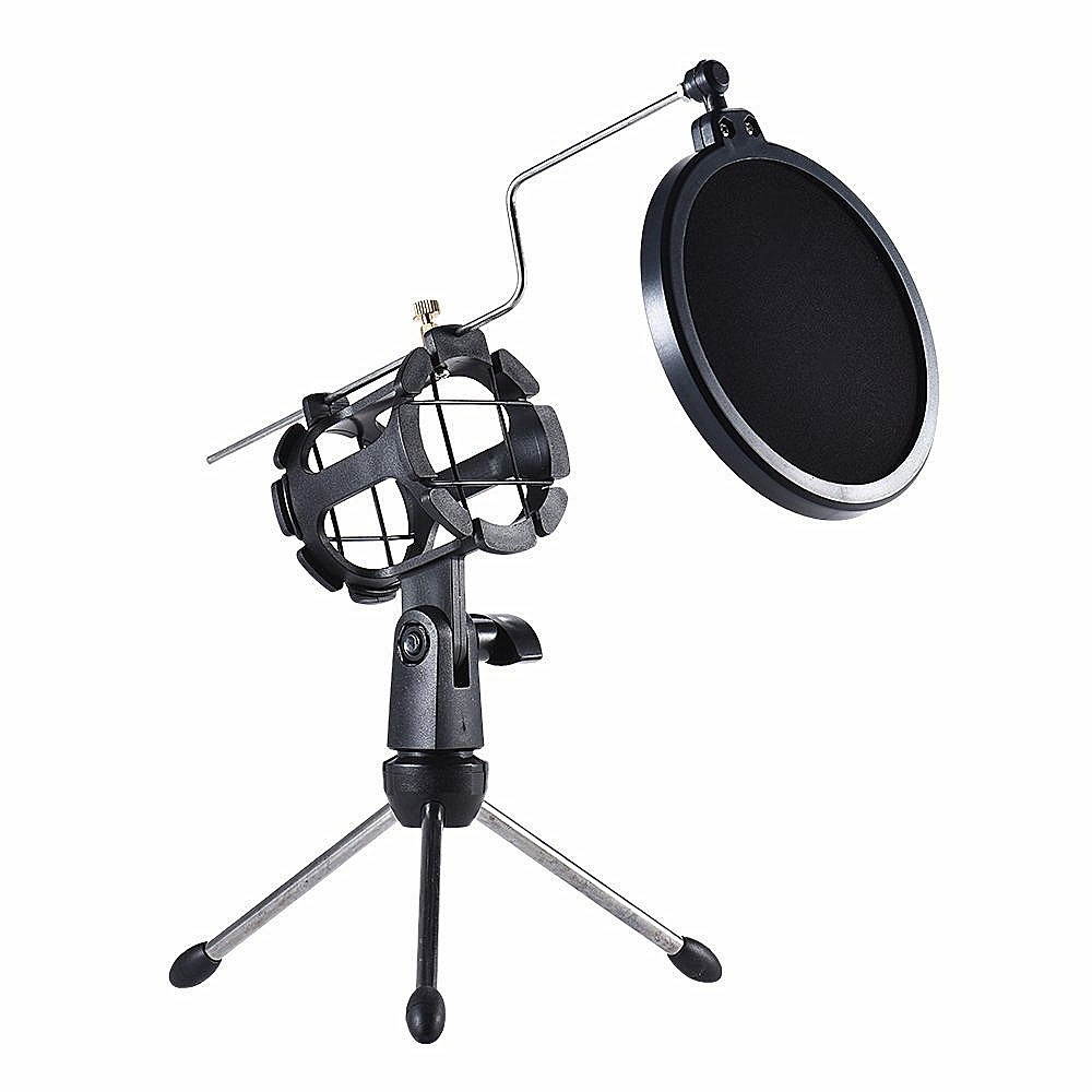 Tripod Stand Foldable Desktop Microphone Bracket with Shock Mount Mic Holder Clip Pop Filter