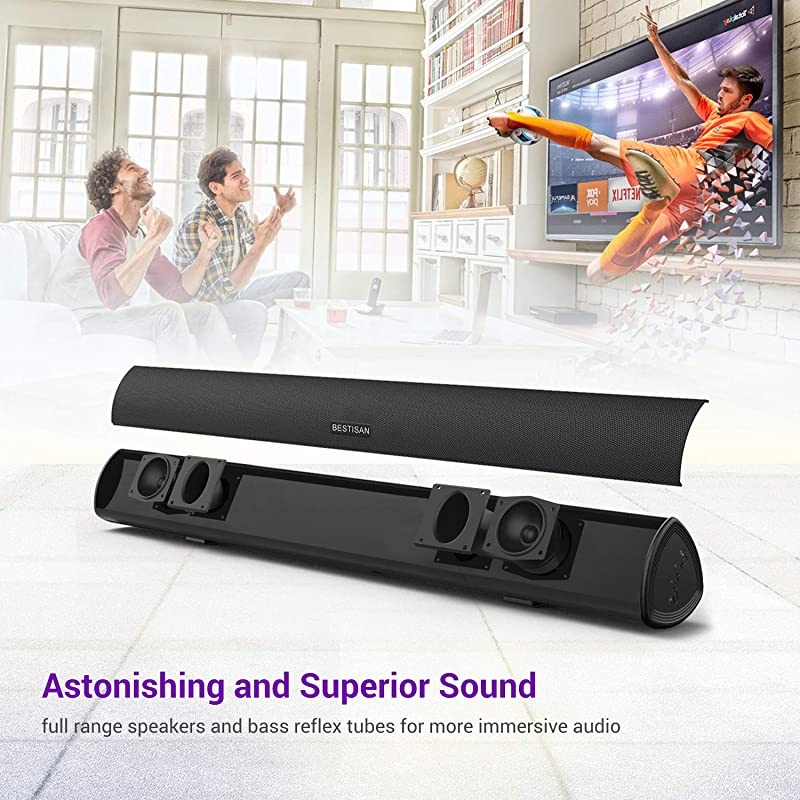 Bar, Bestisan bar for TV, Wired & Wireless Bluetooth 5.0 Speaker, Home Theater Surround System (28 Inch, Infrad Remote Control, DSP, Bass Adjustable)