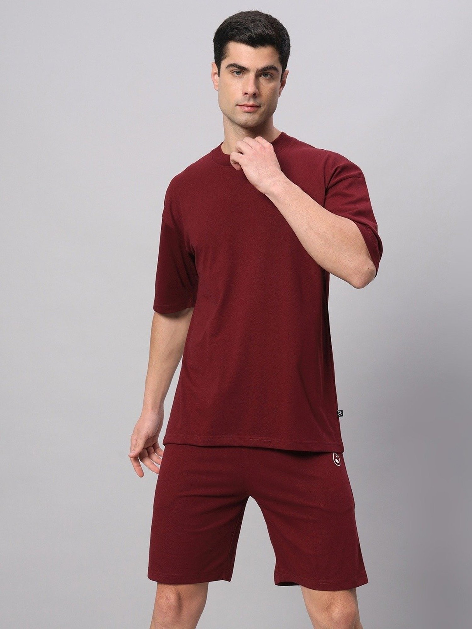 Griffel Maroon Cotton Loose Fit Co-Ord Set