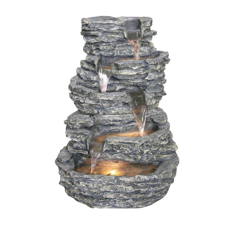 32" Multi Level Natural Rock Fountain with LED Lights Stone Gray - Hi-Line Gift