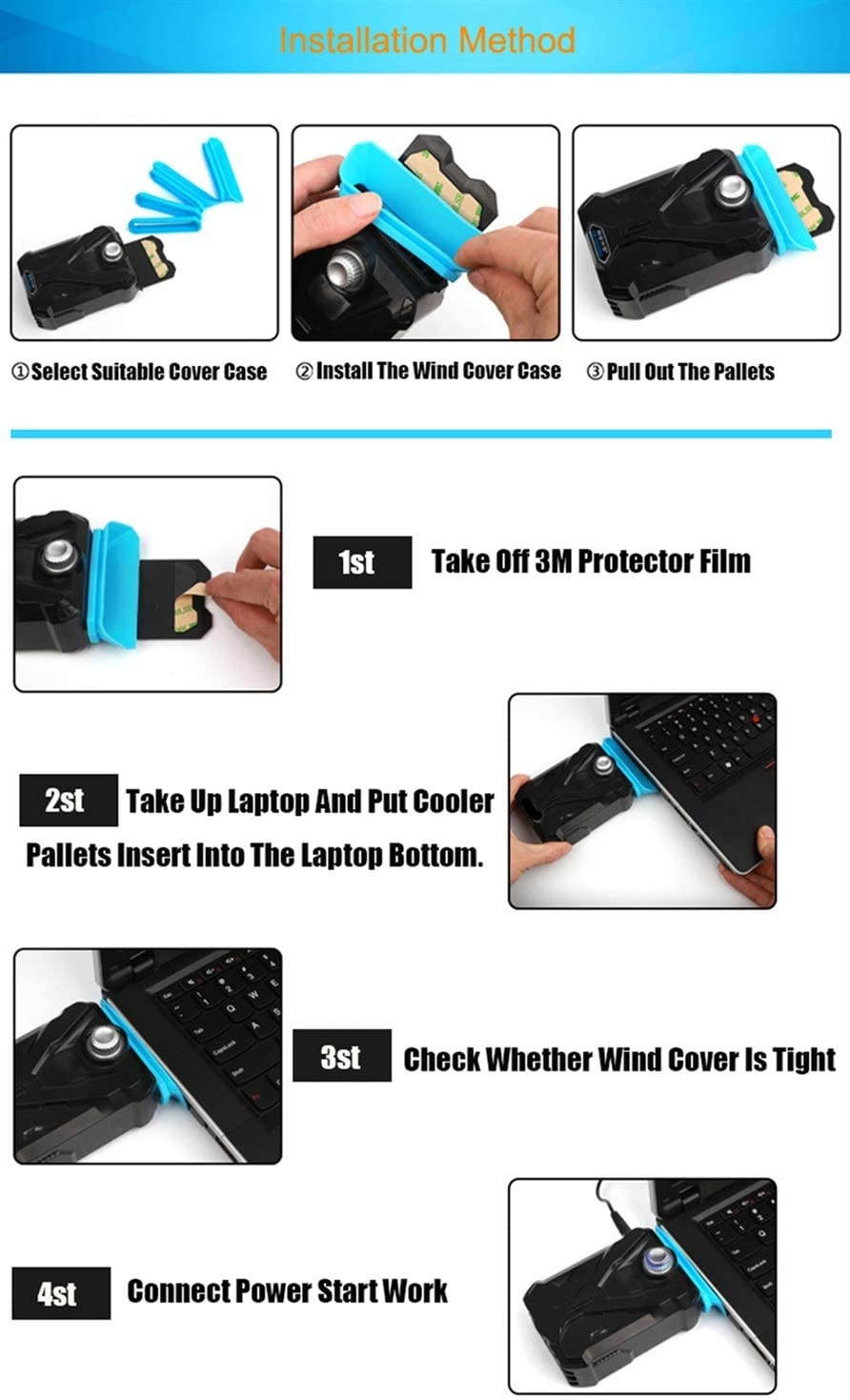 RGB Laptop Cooling Pad with 6 Quiet LED Fans 5 Heights Adjustable and Phone Stand, Dual USB Ports Gaming Laptop Cooler for 11"-18" Gaming Laptops (Blue)