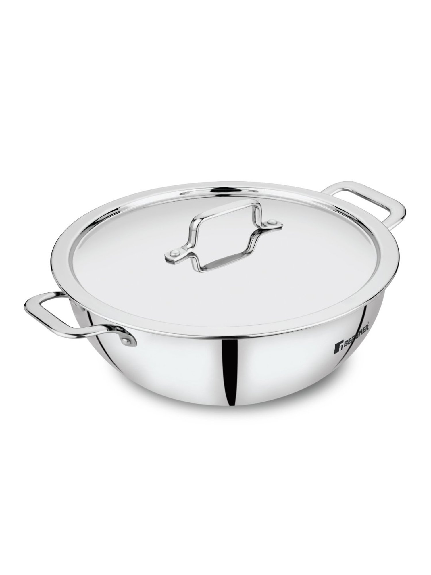 Bergner Silver Triply Stainless Steel Induction Base Kadhai with Lid - 24cm (3.1L)