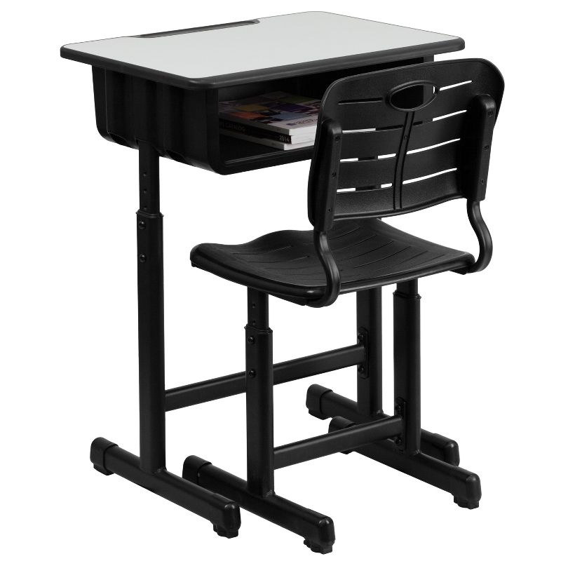 Emma and Oliver Adjustable Height Student Desk and Chair with Black Pedestal Frame