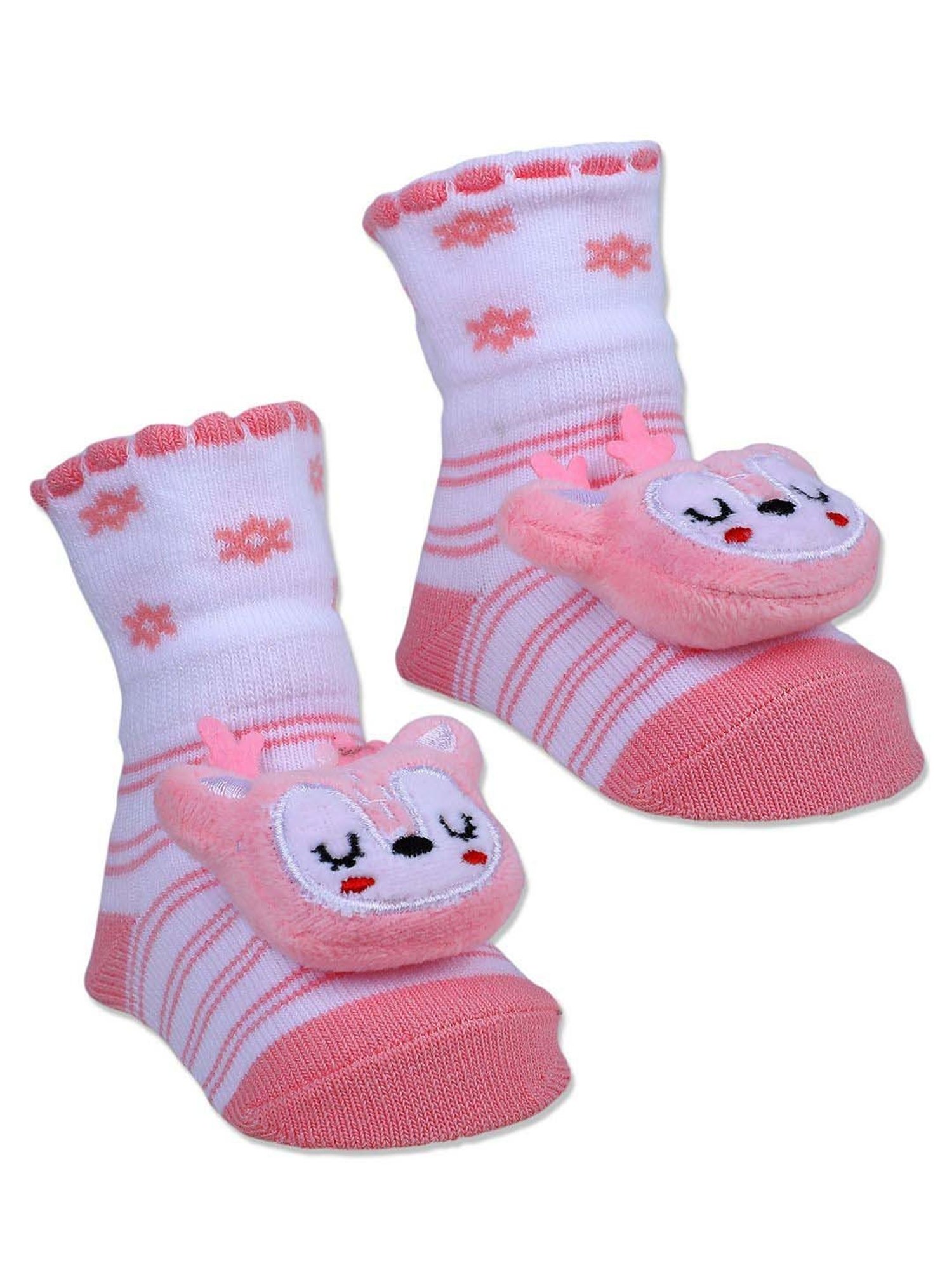 Baby Moo Kids Pink & White Cotton Applique Socks
