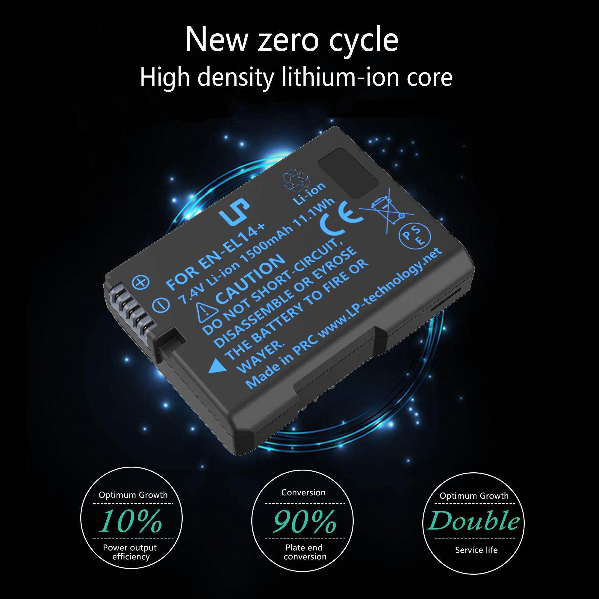 LP EN-EL14 EN EL14a Battery, Compatible with Nikon D3100, D3200, D3300, D3400, D3500, D5100, D5200, D5300, D5500, D5600, DF, P7000, P7700 & More