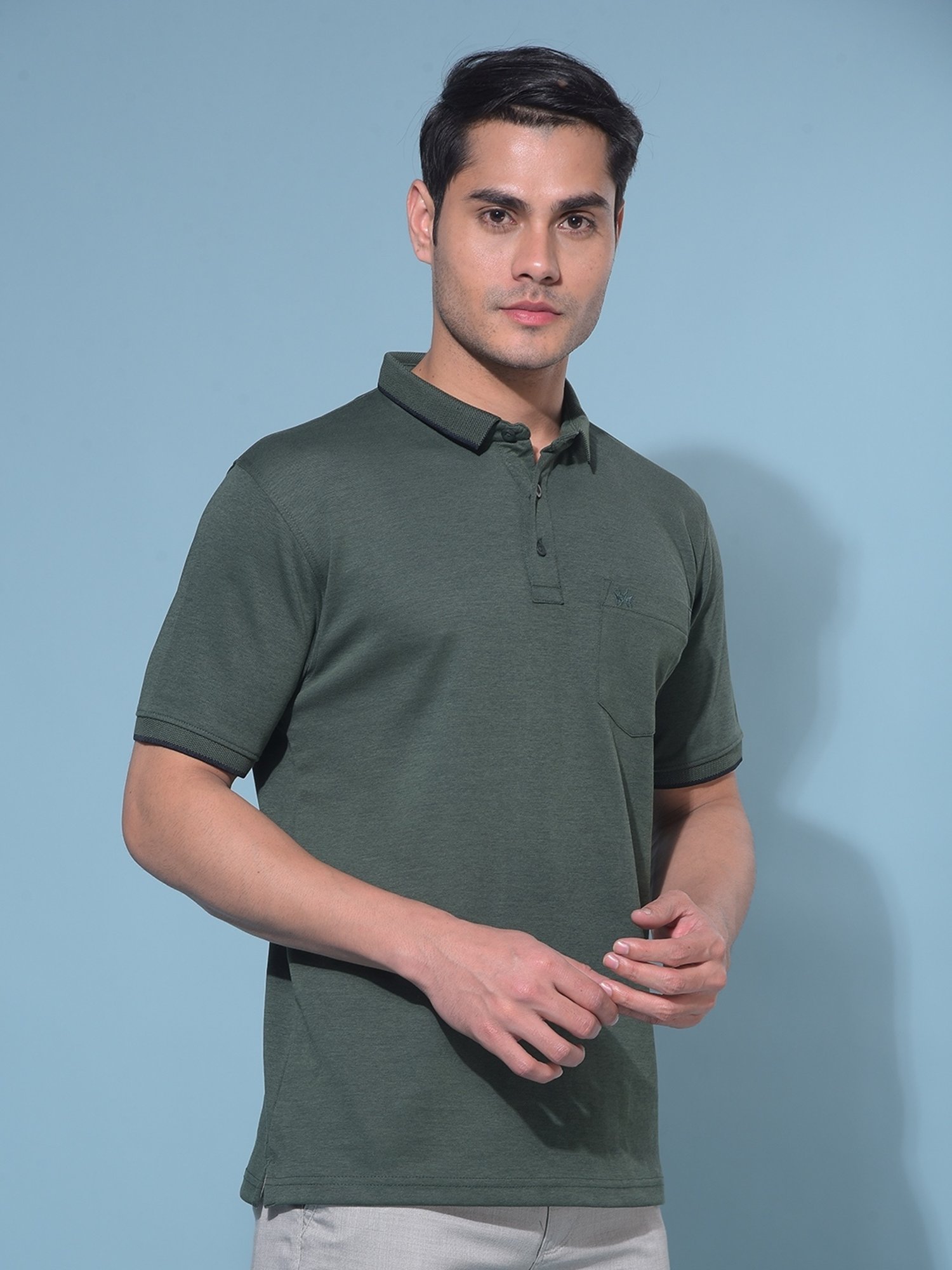 Crimsoune Club Green Cotton Slim Fit Polo T-Shirt