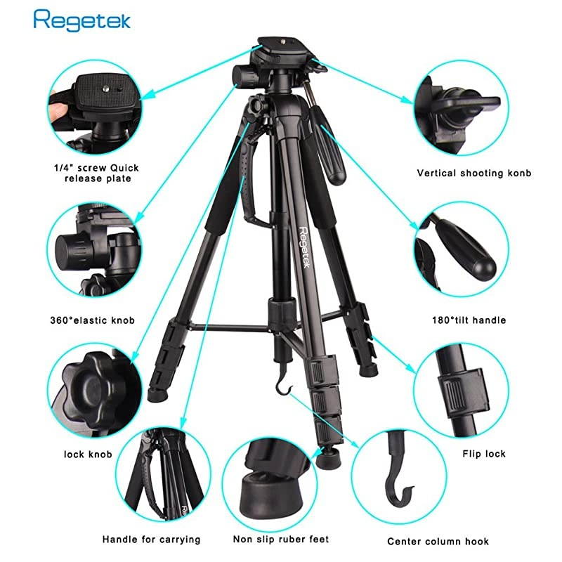 Camera Tripod Travel Monopod 70quot Aluminum Professional Video Camera Mount Leg Adjustable Stand with Flexible Head for Canon Nikon Dv DSLR Camcorder Gopro Camamp Carry Bag amp Cellphone Mount