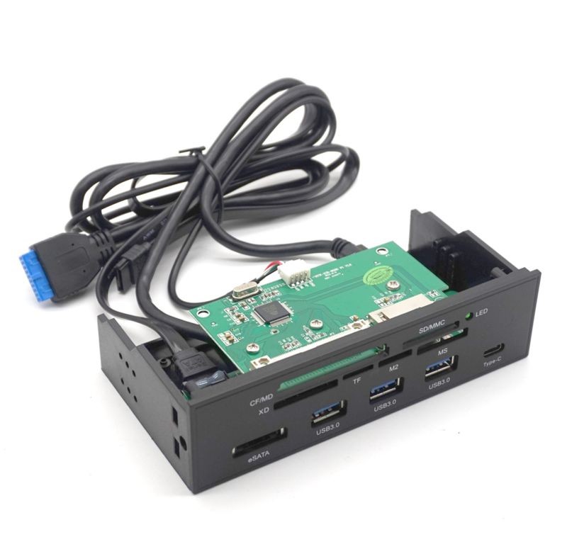 Plugadget 5.25" Internal Card Reader Media Multi-Function Dashboard PC Front Panel Type-C USB 3.1 USB 3.0 Support CF XD MS M2 TF SD card reader smart