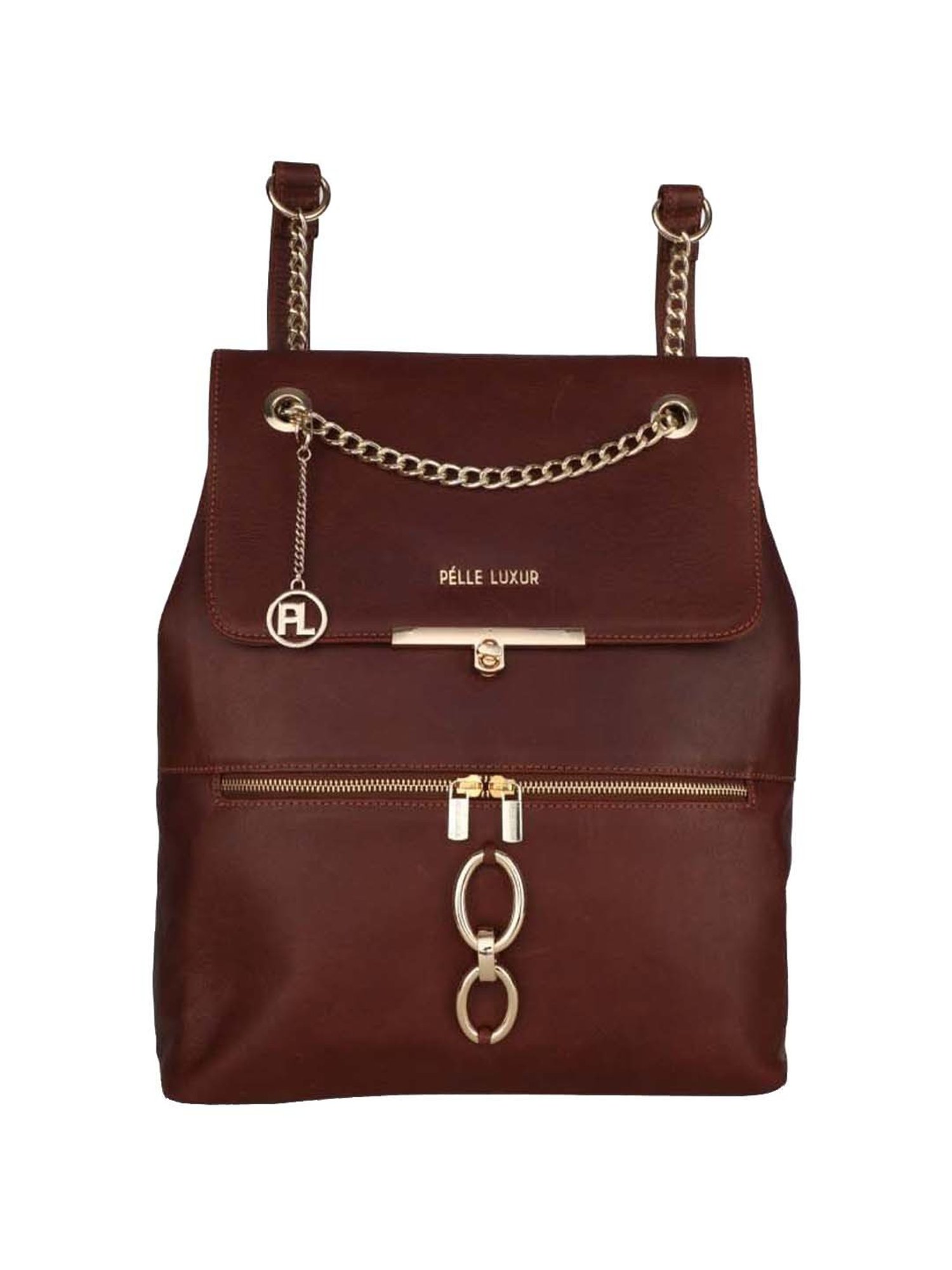 PELLE LUXUR Brown Leather Medium Backpack