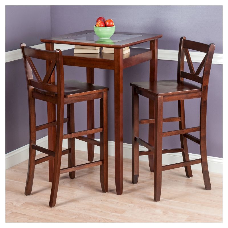 3pc Halo Bar Height Dining Set Wood/Walnut- Winsome
