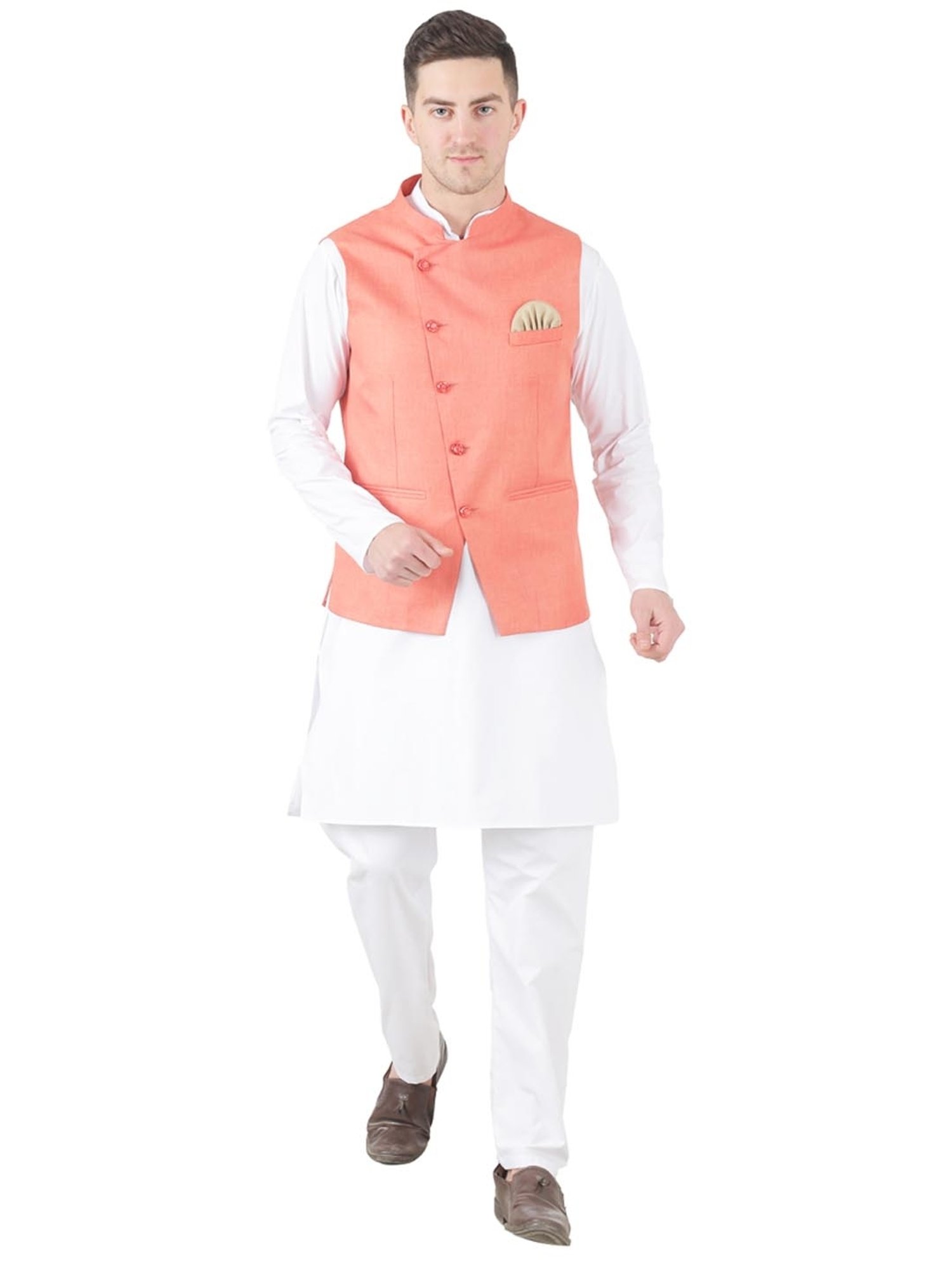 TAHVO Orange  Slim Fit Nehru Jacket