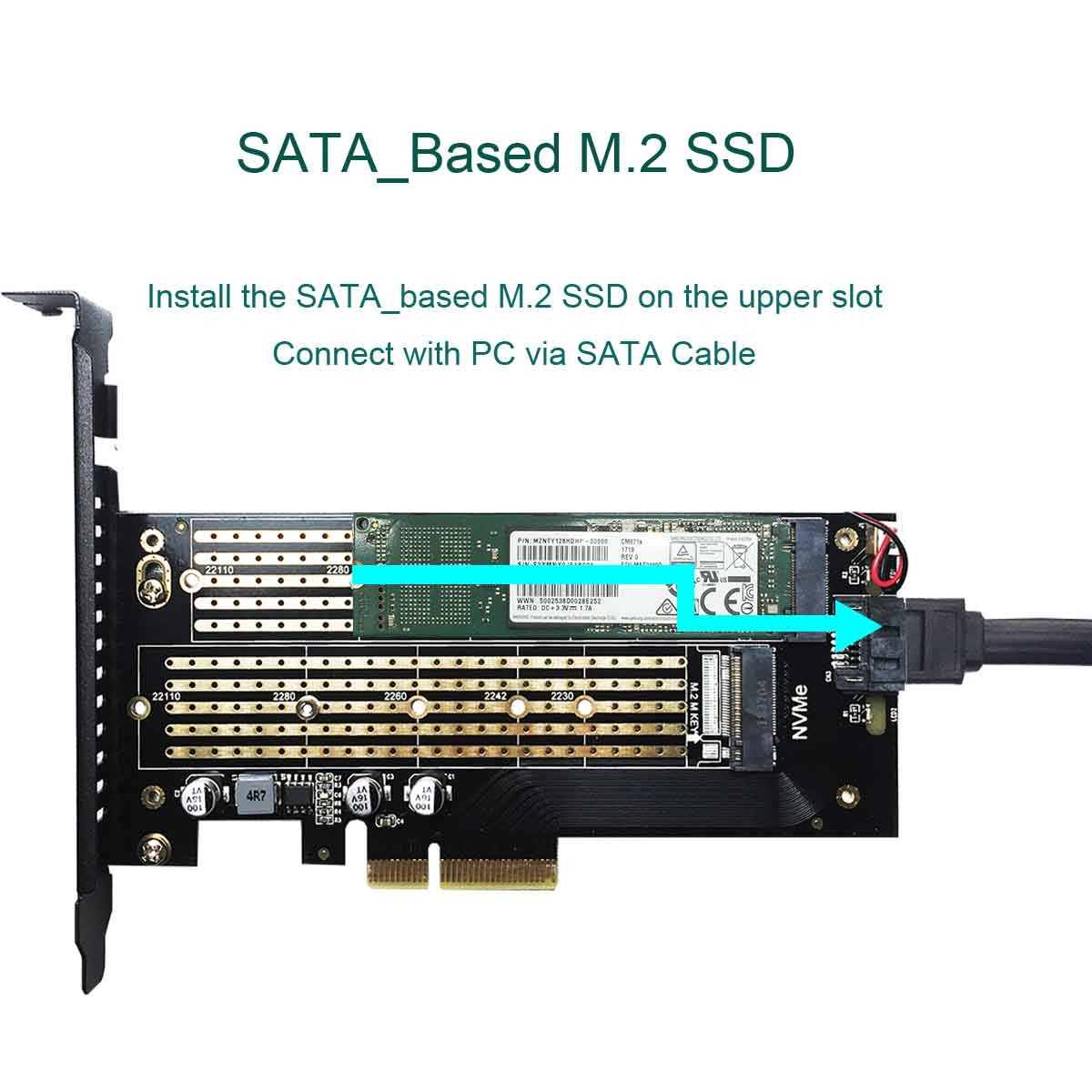 GLOTRENDS 2 in 1 M.2 PCIE Adapter and M.2 NGFF SATA Adapter, EMI Protection Cover with Fan