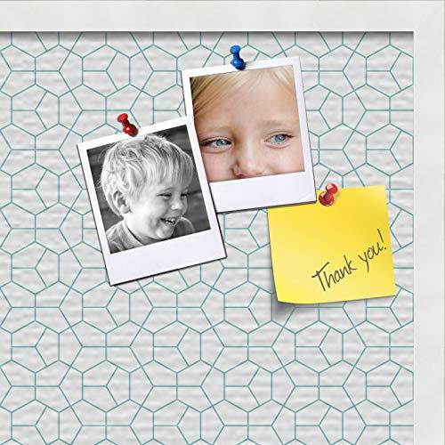 PinPix pin Cork Bulletin Board Made from Canvas, Modeco Hex Aqua 24x18 Inches (Completed Size) and Framed in Satin White Frame (PinPix-1540-24x18_FRBW26074)