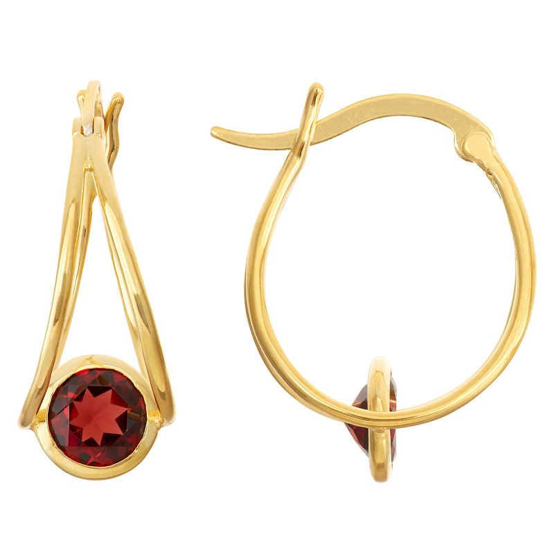 1 2/3 TCW Tiara Gold Over Silver 6mm Bezel-set Garnet Hoop Earrings
