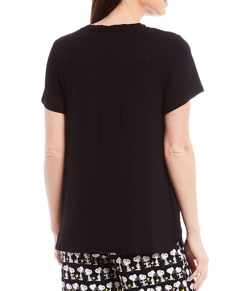 Peanuts Snoopy & Woodstock Appliqued Solid Jersey Knit Coordinating Sleep Tee