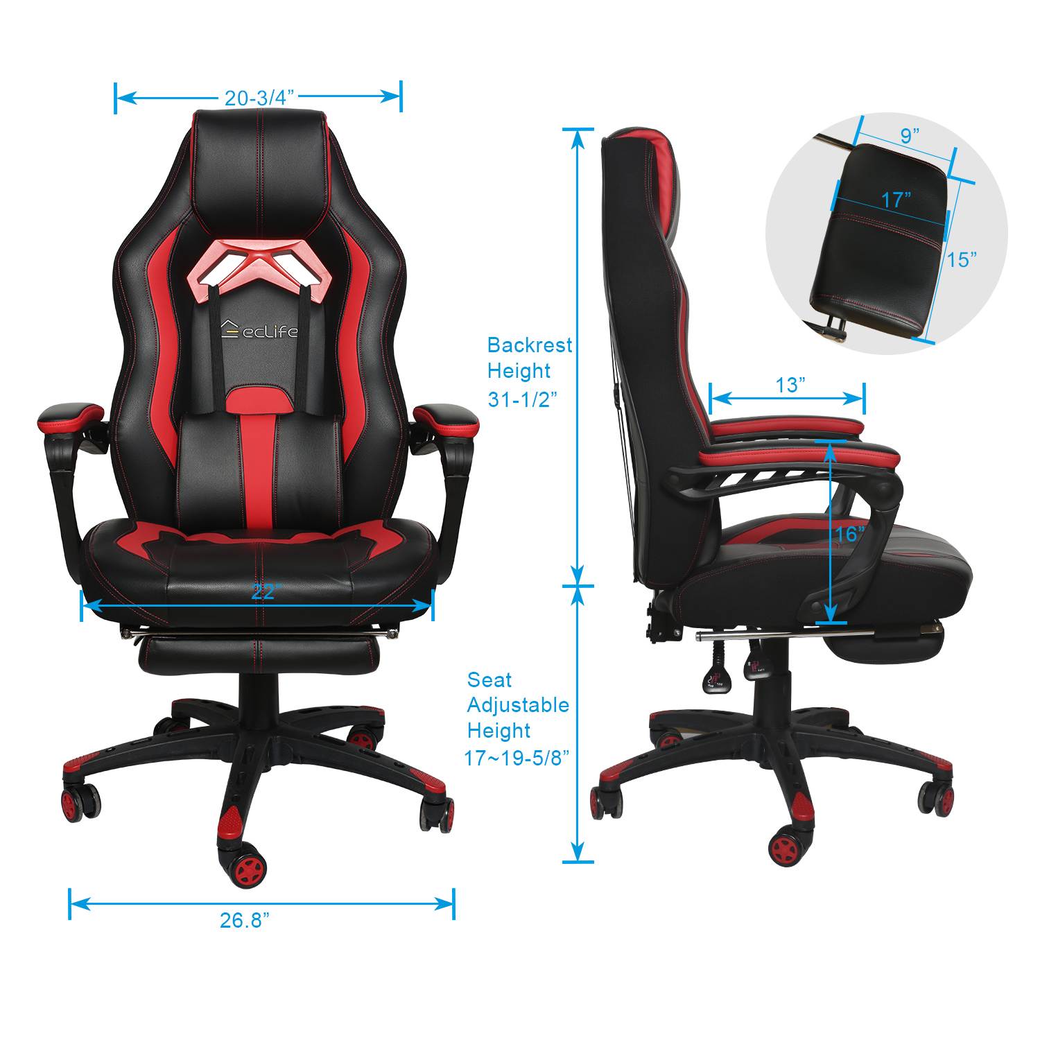 Ergonomic Gaming Chair, Home Office Computer Game Chair, Height Adjustment Recliner 360&deg; Swivel Rocker With Retractable Padded Footrest And Lumbar Pillow E-Sports Chair Super High-back Computer Chair