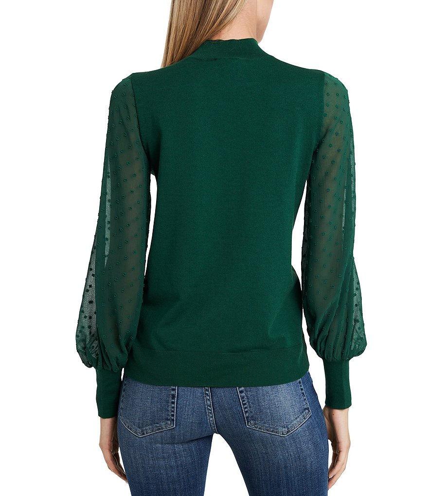 CeCe Mock Neck Long Sleeve Clip Dot Sweater