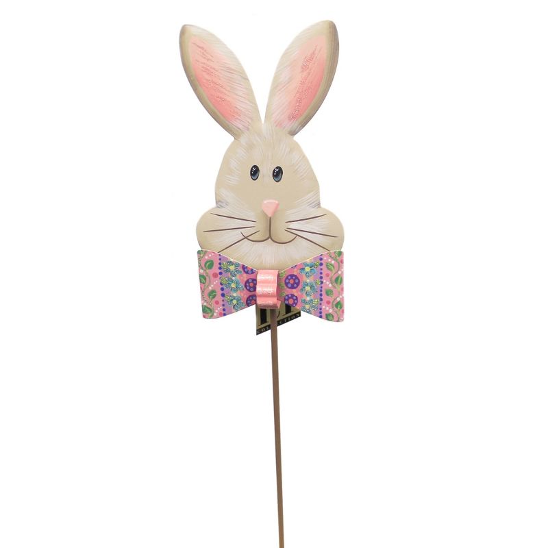 Easter 27.5" Folk-Art Bunnies With Bow-Ties Glitter  -  Decorative Garden Stakes