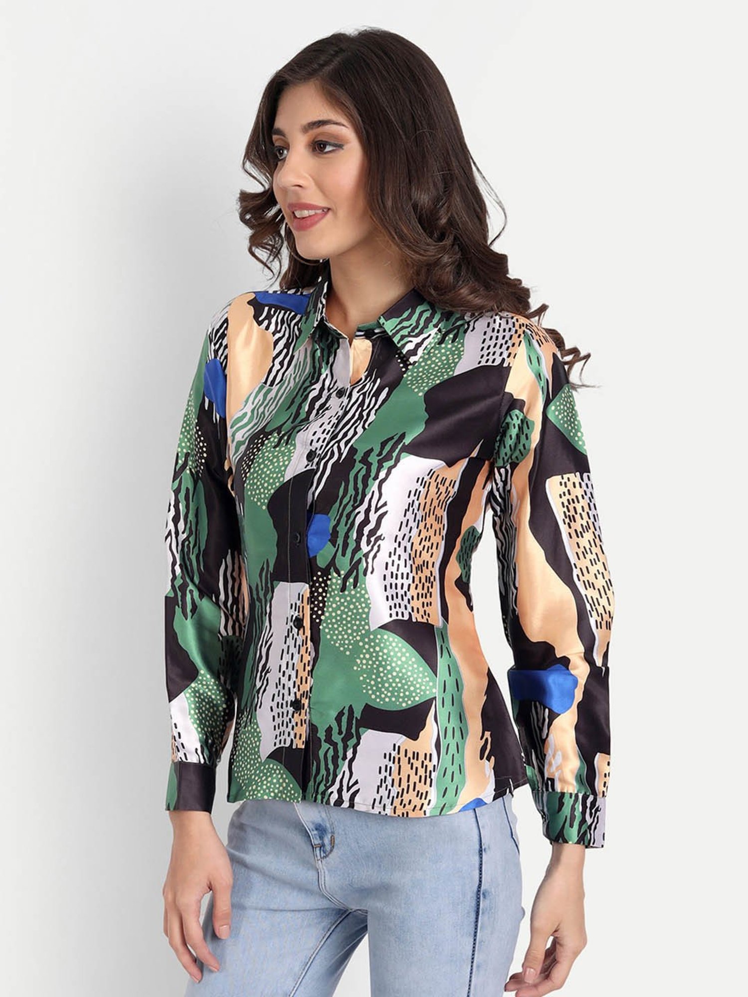 MASAKALI.CO Multicolor Satin Abstract Print Shirt