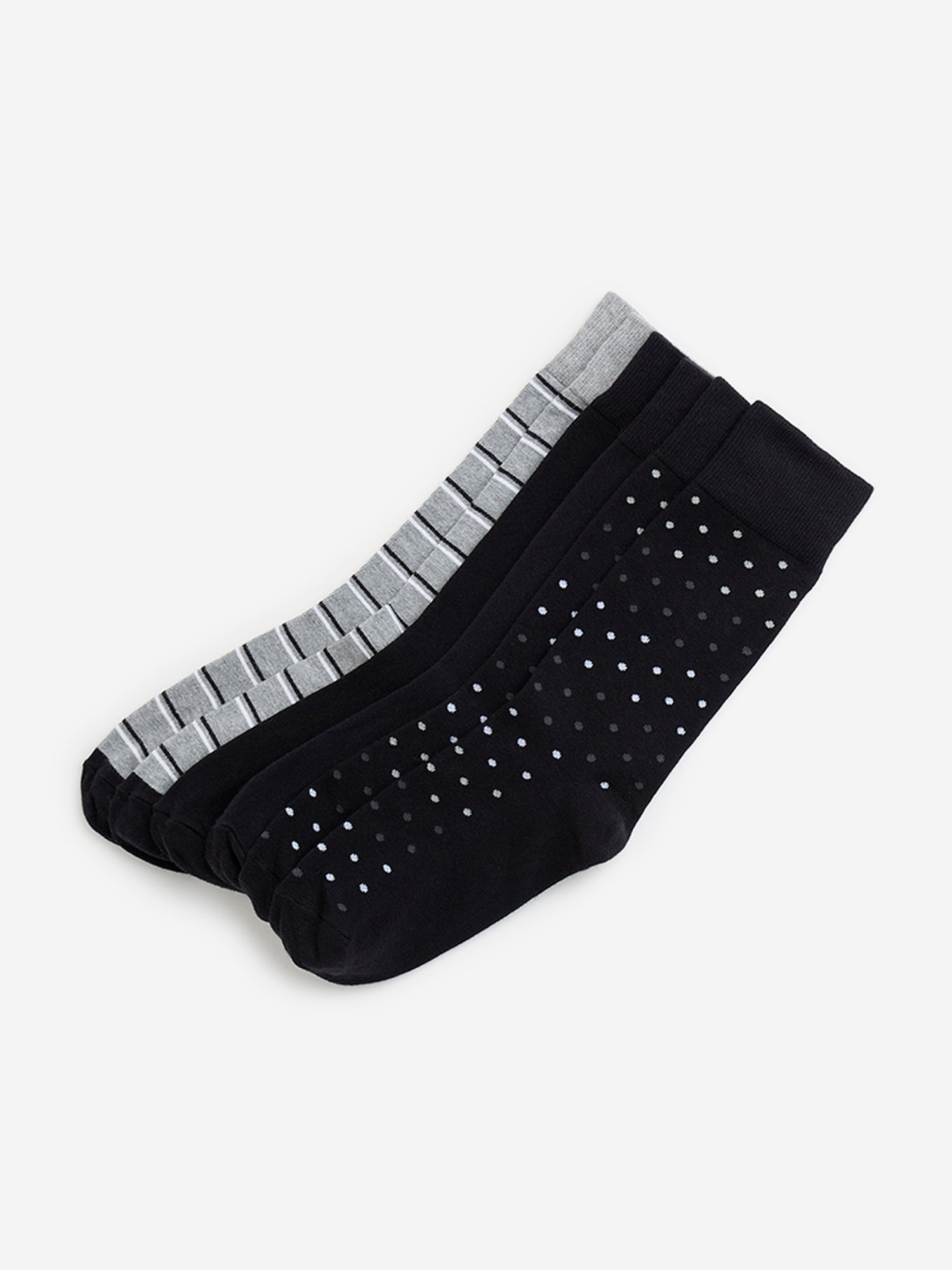 WES Lounge by Westside Black Print Full-Length Cotton Socks - Pack of 3