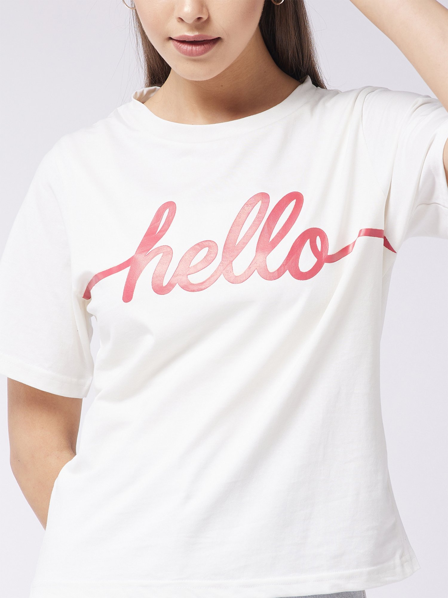 Miss Chase White Cotton Printed T-shirt