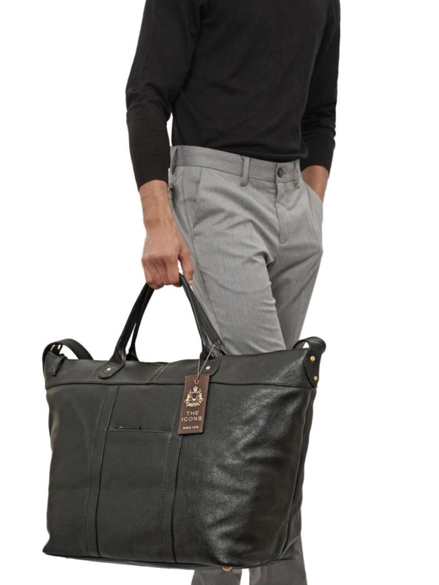 Hidesign Icon Black Solid Medium Tote Handbag