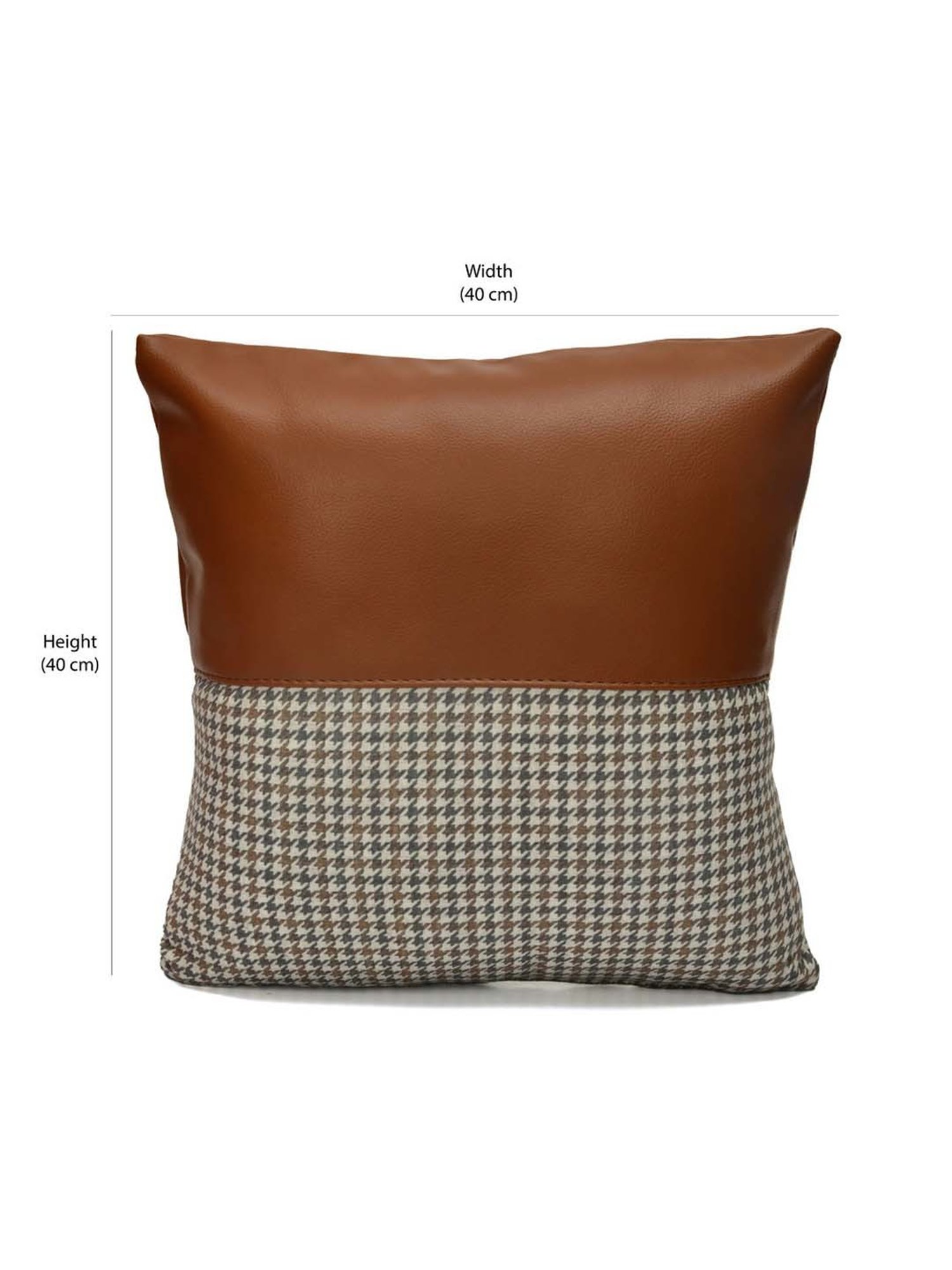 @home Beige & Tan Leather Cushion Cover With Zipper