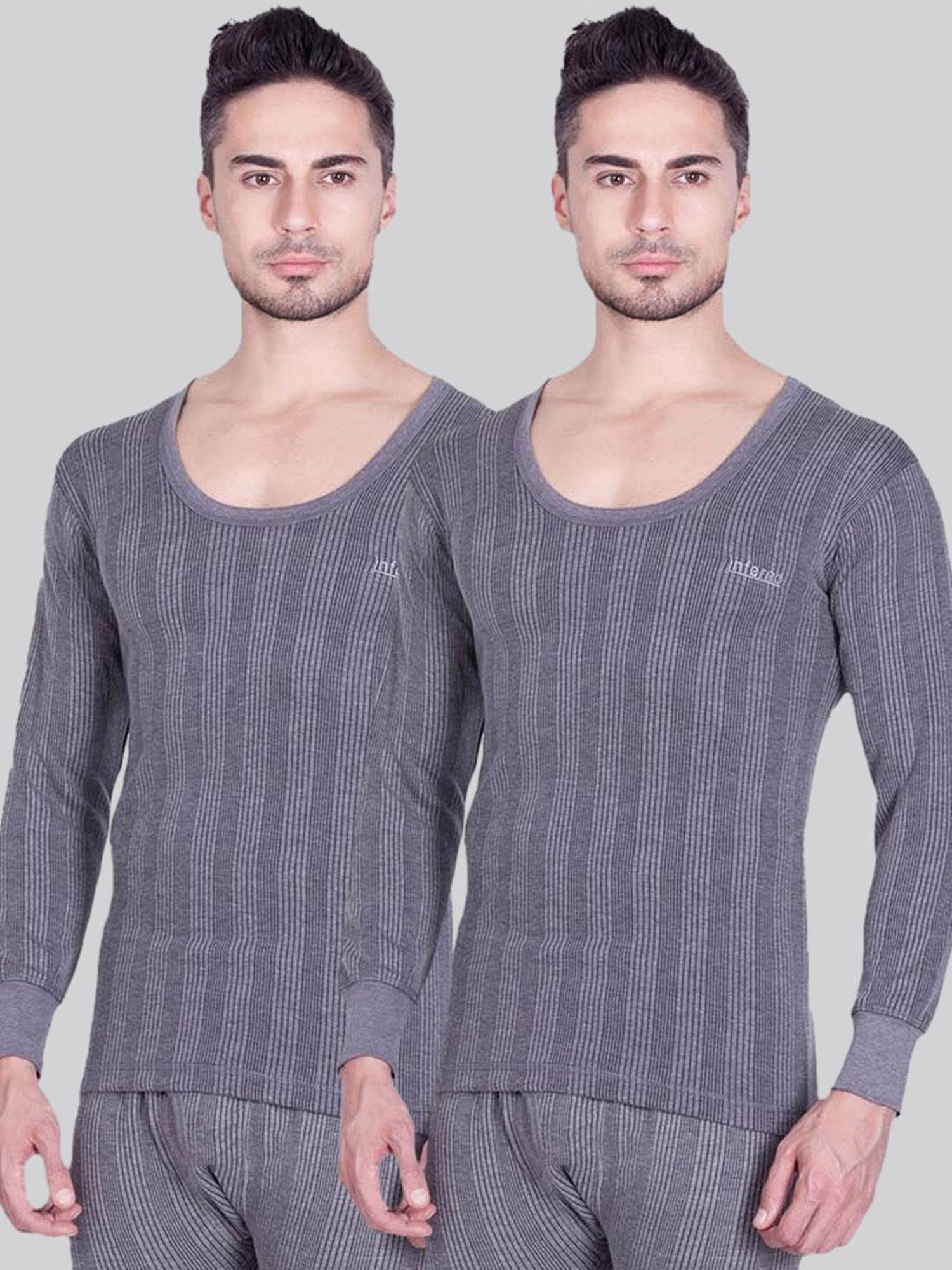 LUX Inferno Charcoal Skinny Fit Striped Thermal Top - Pack of 2