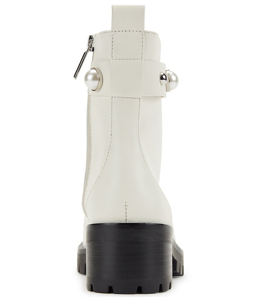 KARL LAGERFELD PARIS Perry Pearl Stud Leather Combat Booties