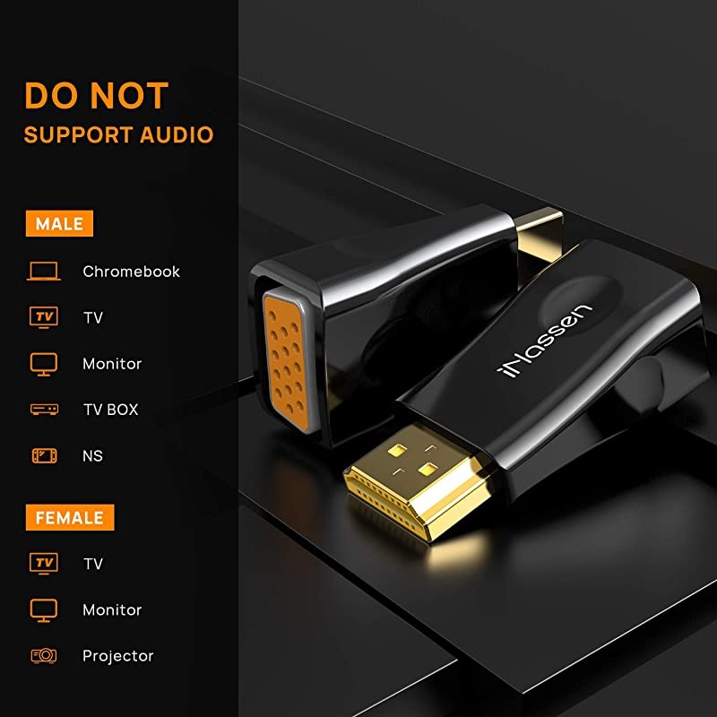 Hdmi to Vga Adapter, Hdmi to Vga Adapter Converter Gold-Plated Hdmi Male to Vga Female Adapter Converter Dongle for PC, DVD, Desktop, Laptop, and Other HDMI Input Devices