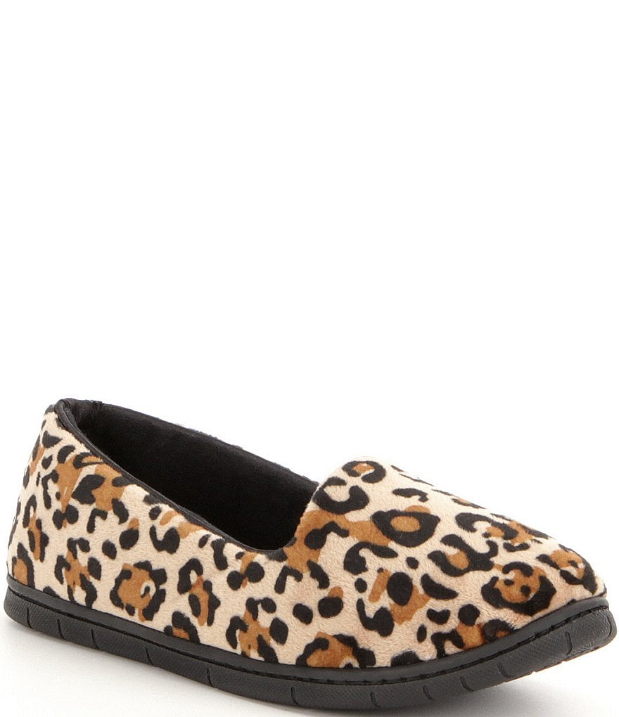 Cabernet Leopard-Print Microfiber Velour Moccasin Slippers
