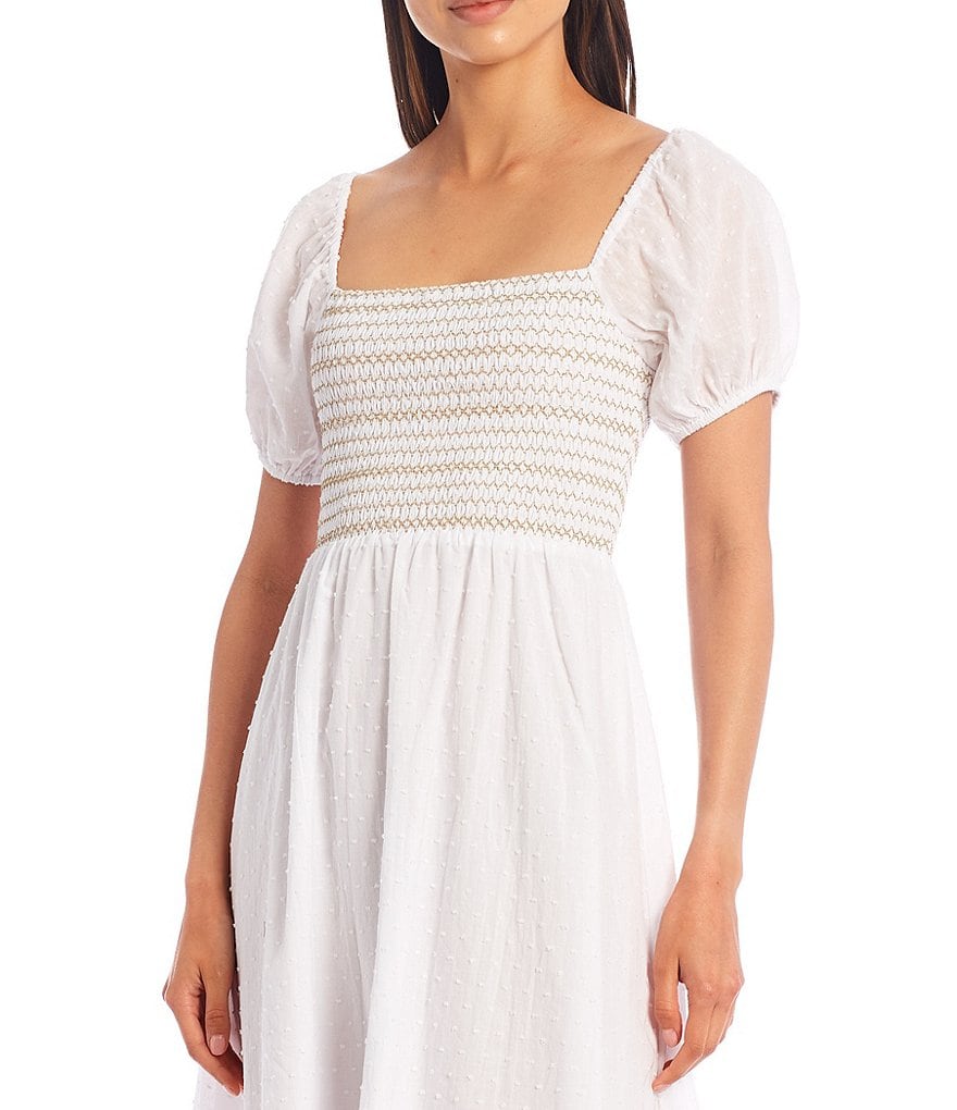 Lucy Paris Meadow Square Neck Short Blouson Sleeve Smocked Dress