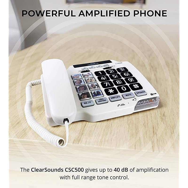 CSC500 Amplified Landline Phone with Speakerphone and Photo Frame Buttons Up to 40dB Amplification TCoil Hearing Aid Compatible