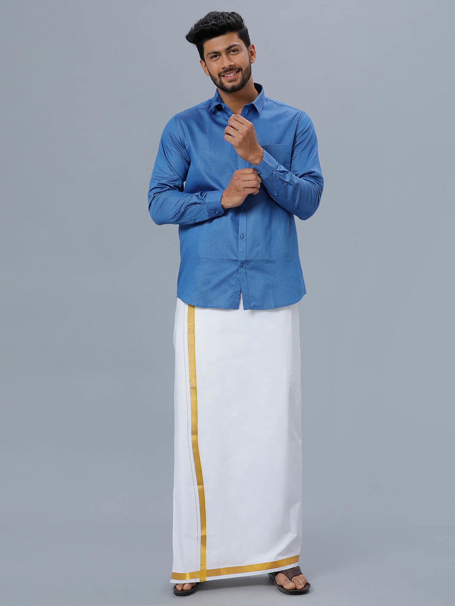 Ramraj Blue Cotton Regular Fit Shirt